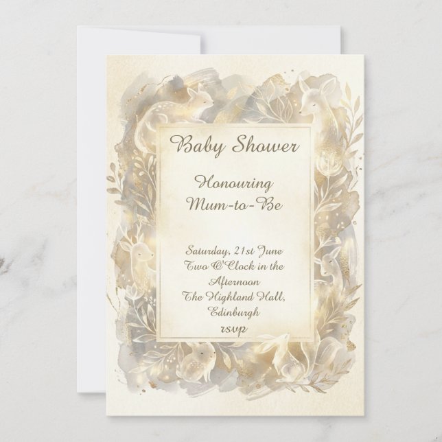 Neutral Woodland Baby Shower Invitation (Front)