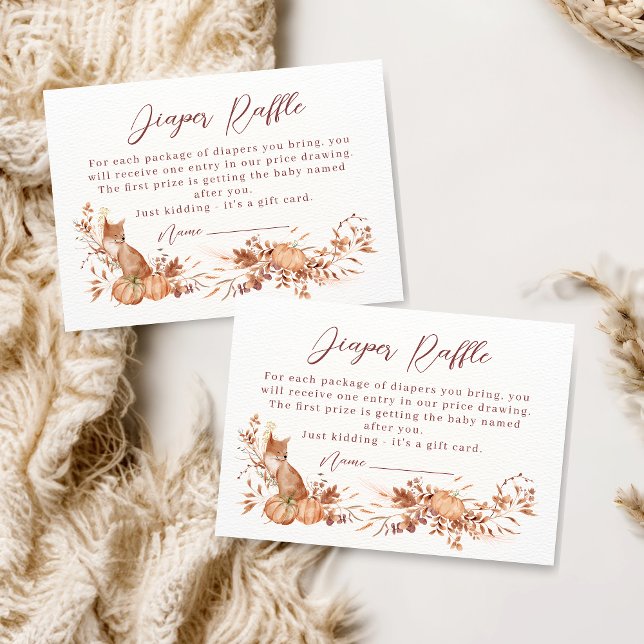 Neutral Woodland Fox Pumpkin Diaper Raffle Enclosure Card (Creator Uploaded)