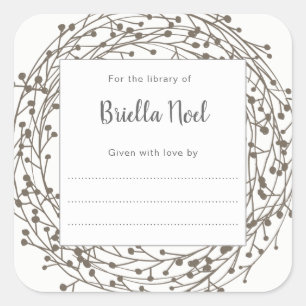 Neutral wreath name book plate sticker