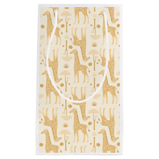 Neutral Yellow Giraffe Safari Wild One Present Small Gift Bag (Front)