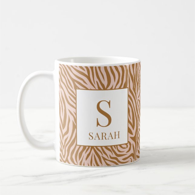 Neutral Zebra Custom Initial Name Mug (Left)