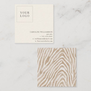 Neutral Zebra Print Minimalist Modern Logo Brown Square Business Card
