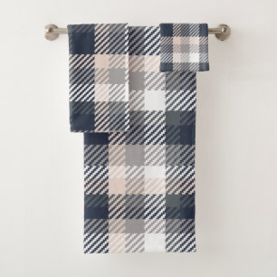 Neutrals   Grey & Taupe Modern Style Plaid Bath Towel Set