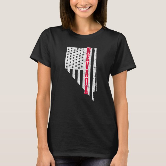 Nevada American Flag State Map Pride Patriotic 4th T-Shirt (Front)