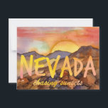 Nevada Chasing Sunsets Desert Mountain Landscape  Postcard<br><div class="desc">A "chasing sunsets" Nevada themed postcard decorated with a desert landscape with the sun setting behind a rocky mountain with purple mountains in the distance hand painted with watercolor. Great fun way to say hello or use for postcard exchanges!</div>