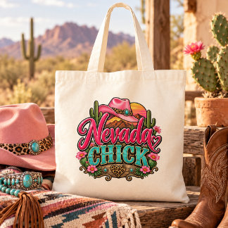 Nevada Chick Retro Western Cowgirl Desert Design Tote Bag