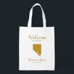 Nevada Destination Wedding Welcome Bag, Gold Tote<br><div class="desc">Wedding weekend welcome gift bag for out of town guests to your wedding,  featuring image of Nevada,  with heart you may place at the precise location. Fill tote with your favourite goodies.</div>