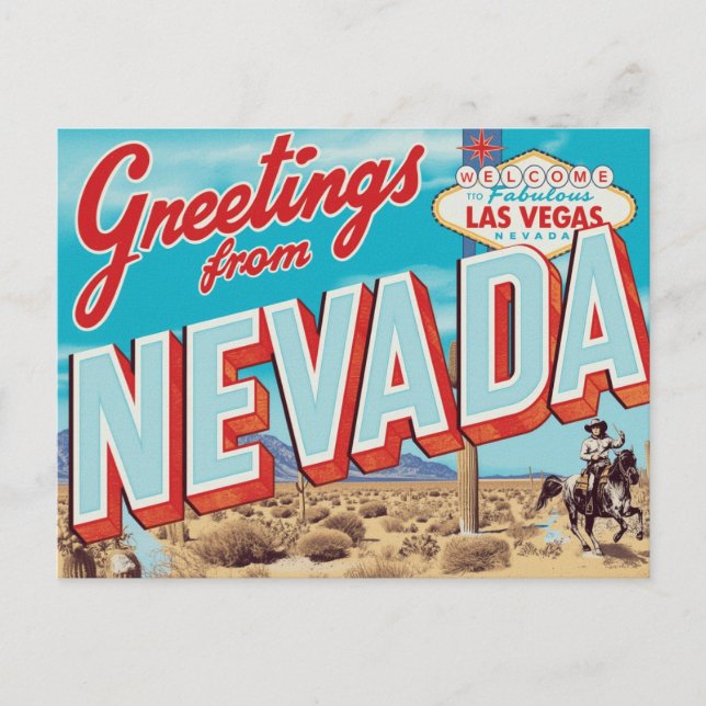 Nevada Las Vegas Sign Cowboy Postcard (Front)