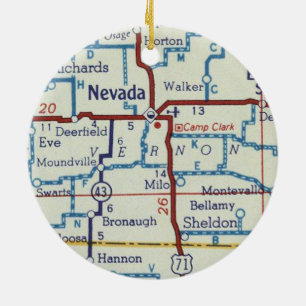 Nevada MO Vintage Map Ceramic Tree Decoration
