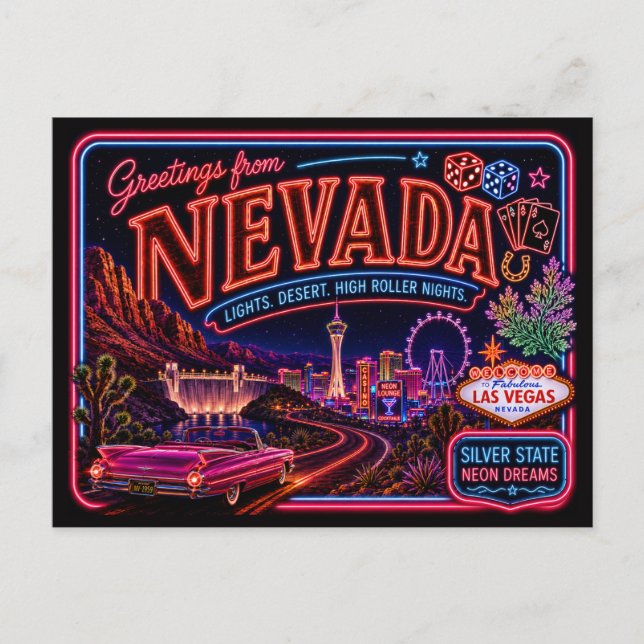 Nevada Neon State Retro Vintage Postcard (Front)