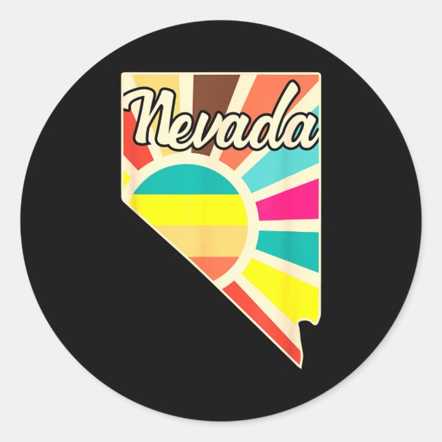 Nevada pride retro state outline colourful sunburs classic round sticker (Front)
