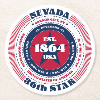 Nevada Red White Blue Typography Round Paper Coaster