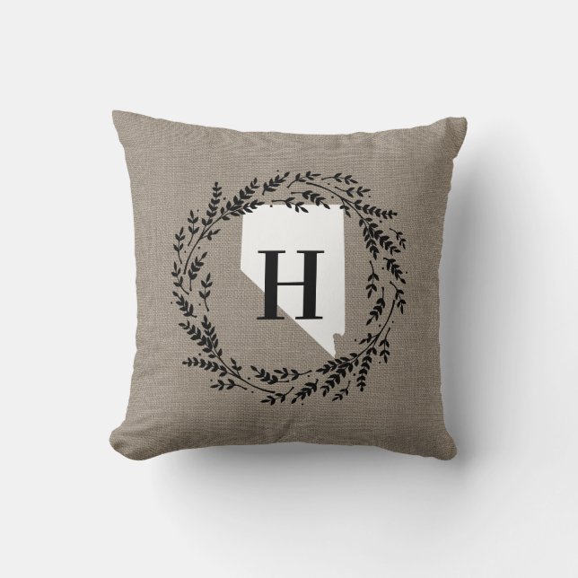 Nevada Rustic Wreath Monogram Throw Pillow (Front)