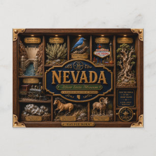 Nevada Shadow Box 3D Figurine State Postcard
