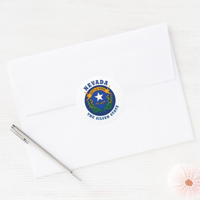NEVADA SILVER STATE FLAG CLASSIC ROUND STICKER (Envelope)