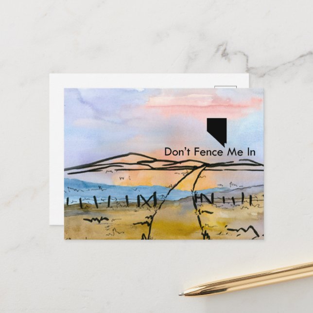 Nevada State Don't Fence Me In Sunset Landscape Postcard (Front/Back In Situ)