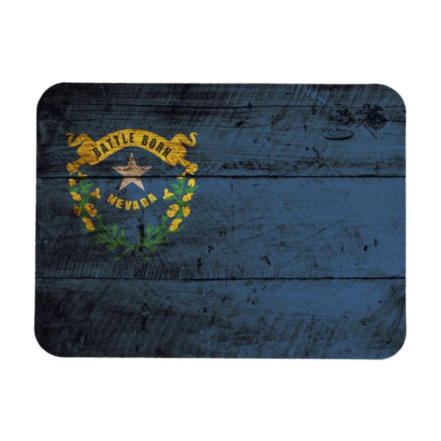 Nevada State Flag on Old Wood Grain Magnet (Horizontal)