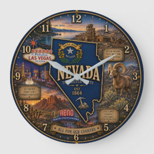 Nevada State Silver Desert and Las Vegas Rustic Large Clock