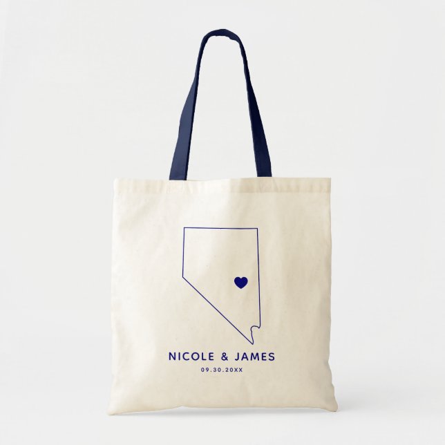 Nevada Wedding Welcome Bag Map Tote, Navy Blue (Front)