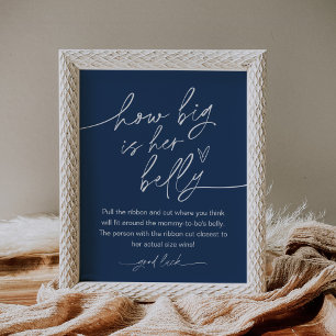 NEVE How Big Is Her Belly Baby Shower Game Navy Poster