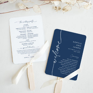 NEVE Modern Navy Wedding Program (set of 10) Hand Fan