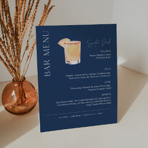 NEVE Navy Signature Drink Wedding Bar Menu Pedestal Sign