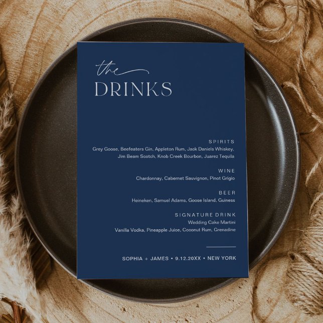 NEVE Navy Wedding Drink Bar Menu 5x7 Card (Creator Uploaded)