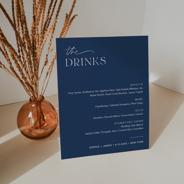 NEVE Navy Wedding Drink Bar Menu Pedestal Sign (Creator Uploaded)
