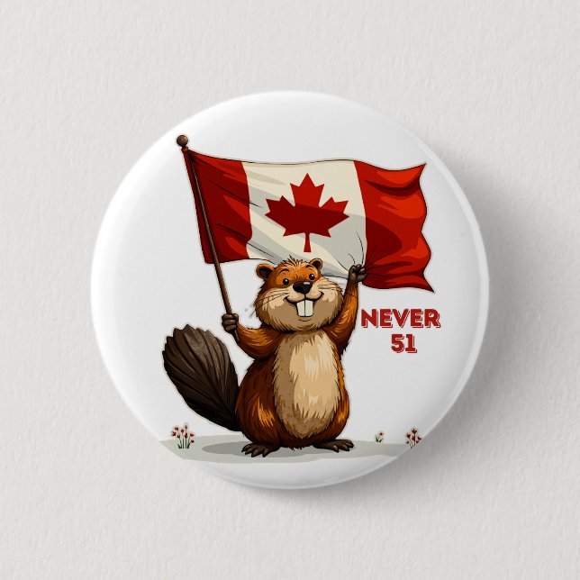 Never 51, Beaver, Canadian Flag Maple Leaf 6 Cm Round Badge (Front)