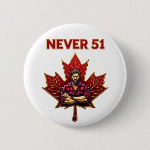 Never 51, Canada Flag Maple Leaf, Canadian Man,    6 Cm Round Badge