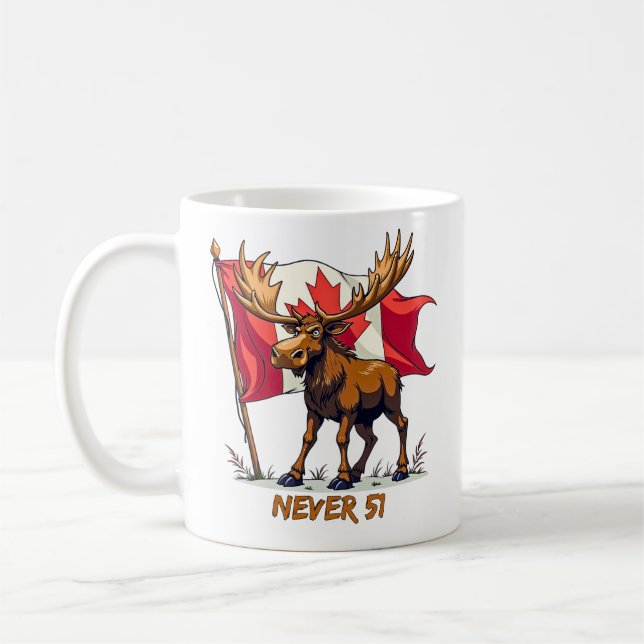 Never 51, Moose, Canada Canadian Flag Maple Leaf, Coffee Mug (Left)