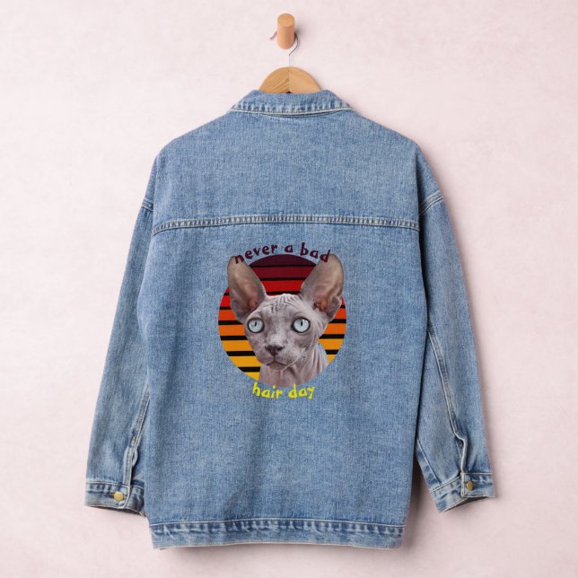 Never a bad hair day Sphynx Cat Denim Jacket (Hangar)