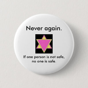 Never again. 6 cm round badge