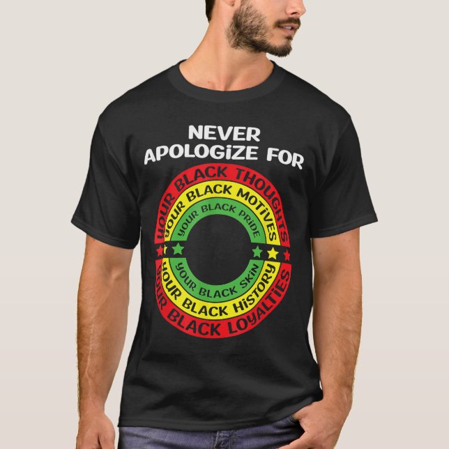 Never Apologise Black History Month BLM Melanin Pr T-Shirt (Front)