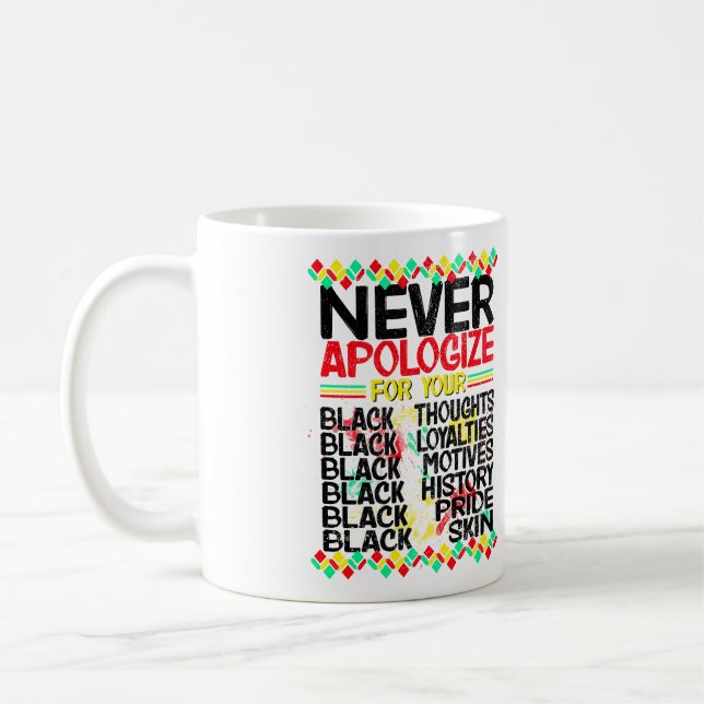Never Apologise Blackness, Proud Being Black Coffee Mug (Left)