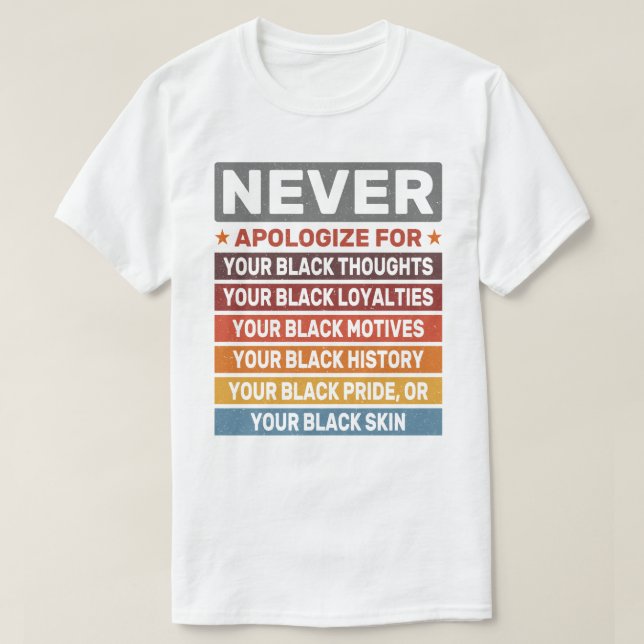 Never Apologise For Your Black History Month Cool T-Shirt (Design Front)