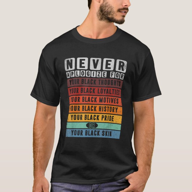 Never Apologise For Your Black Thoughts Black Hist T-Shirt (Front)