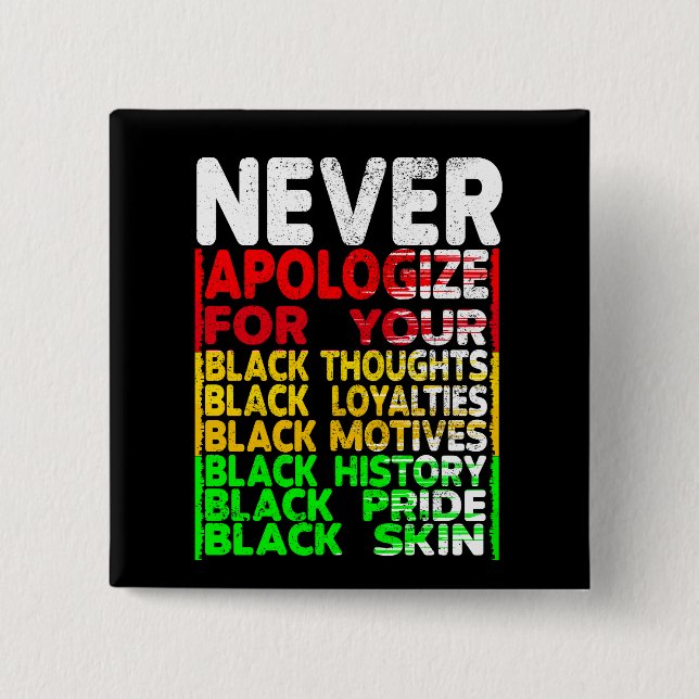 Never Apologise for your Blackness 15 Cm Square Badge (Front)