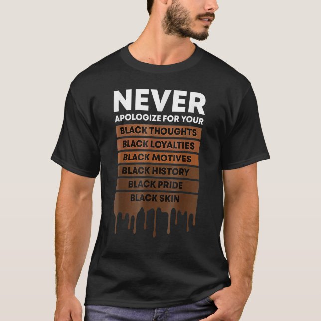 Never Apologize Black History Month BLM Melanin Pr T-Shirt (Front)