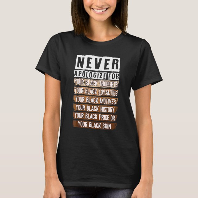 Never Apologize Black History Month BLM Melanin Pr T-Shirt (Front)