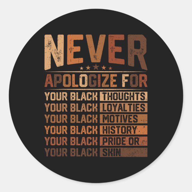 Never Apologize For Your Black History Juneteenth  Classic Round Sticker (Front)