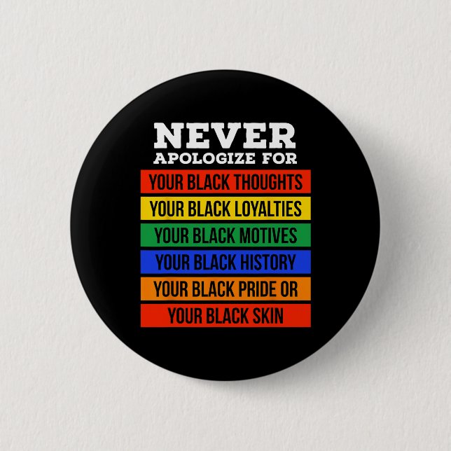 Never Apologize For Your Blackness - Black History 6 Cm Round Badge (Front)