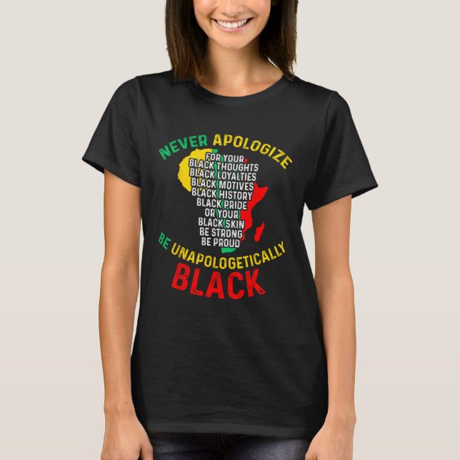 Never-apologize For Your Blackness Black History J T-Shirt (Front)