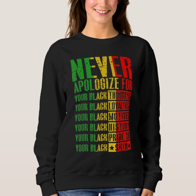 Never Apologize For Your Blackness Black History P Sweatshirt (Front)