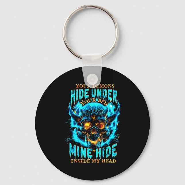 Never Better Skeleton Messy Bun Drinking Coffee Me Key Ring (Front)