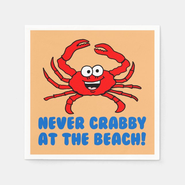 Never Crabby At The Beach Napkin (Front)