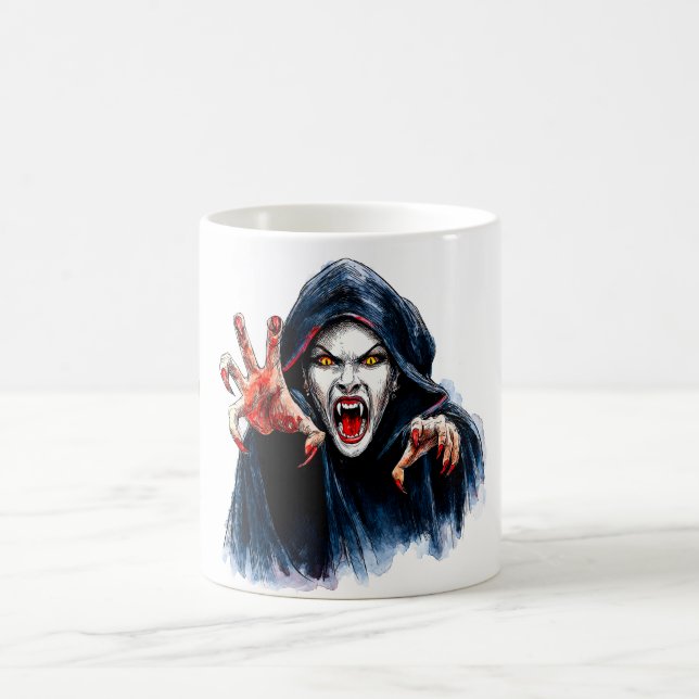 Never Drinks Tea Gothic Vampiress Funny Halloween Coffee Mug (Center)
