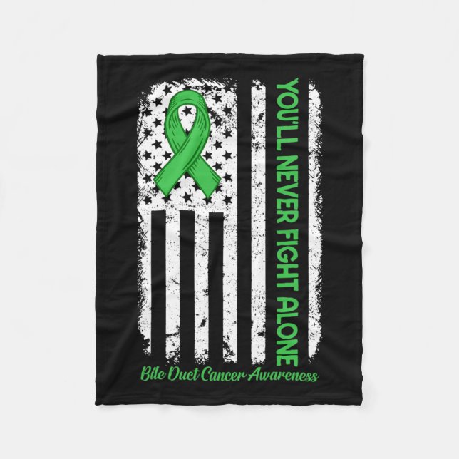 Never Fight Alone Green Bile Duct Cancer Usa Ameri Fleece Blanket (Front)