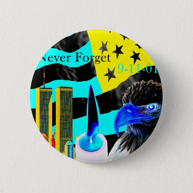 Never Forget 9-11-01 Negative 6 Cm Round Badge (Front)