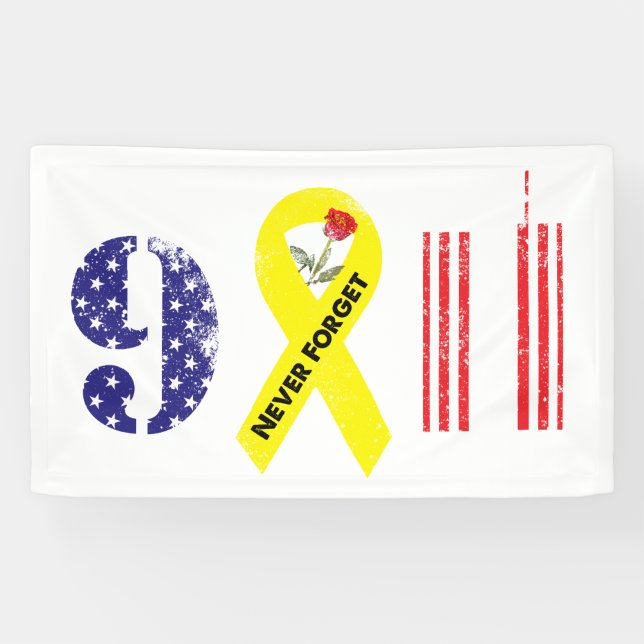 Never Forget 9 11 Yellow Ribbon Banner (Horizontal)